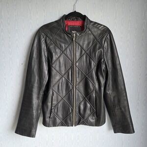 Vtg Y2K Mossimo Women's L Leather Jacket Diamond Fitted Moto Lorelai Gilmore